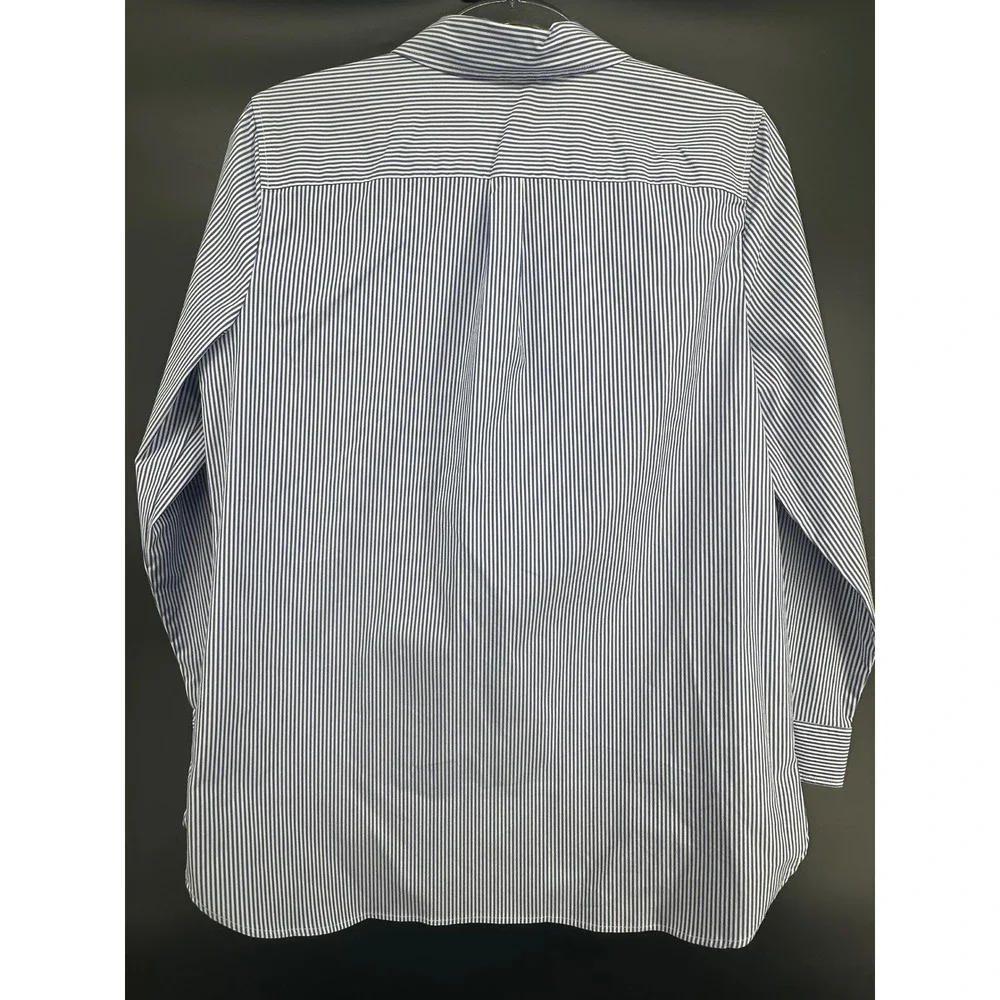 Talbots Petites Blue White Pinstripe Hidden Placket Button Up Shirt LP Preppy